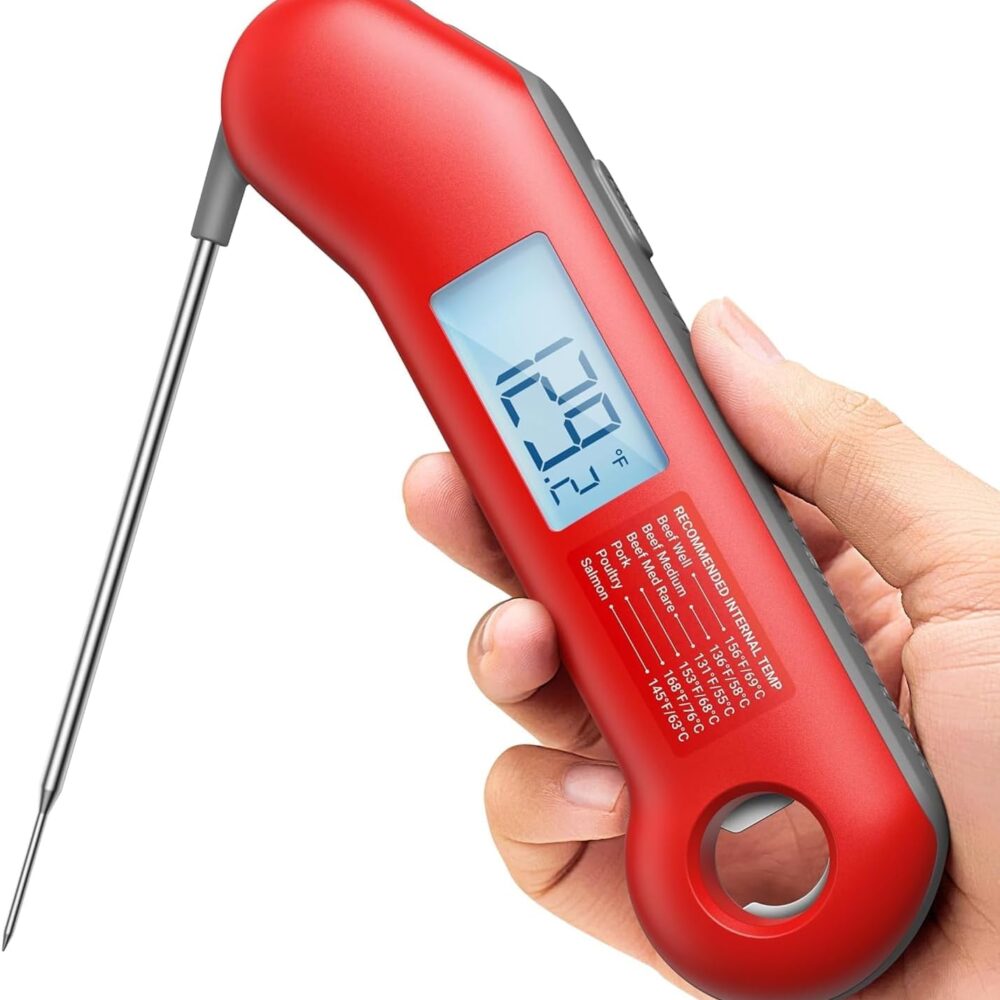 ThermoMaven 0.5 Sec Professional Meat Thermometer Digital, ±0.5°F Accuracy | NIST&NSF Certified, IP67 Waterproof, Auto-Rotating Backlit Display, Lift-to-Wake, for BBQ/Cooking/Candy, Red&Gray